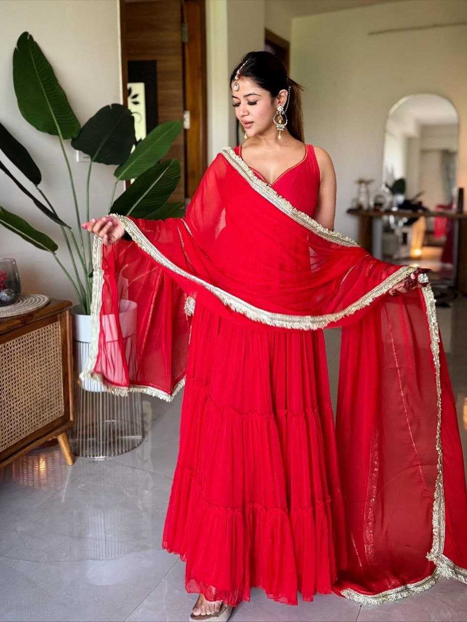 Georgette  Anarkali Long Sleeveless Gown